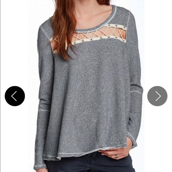 Free People Tops - Free People Indigo Striped Lacey Love Swing Blouse